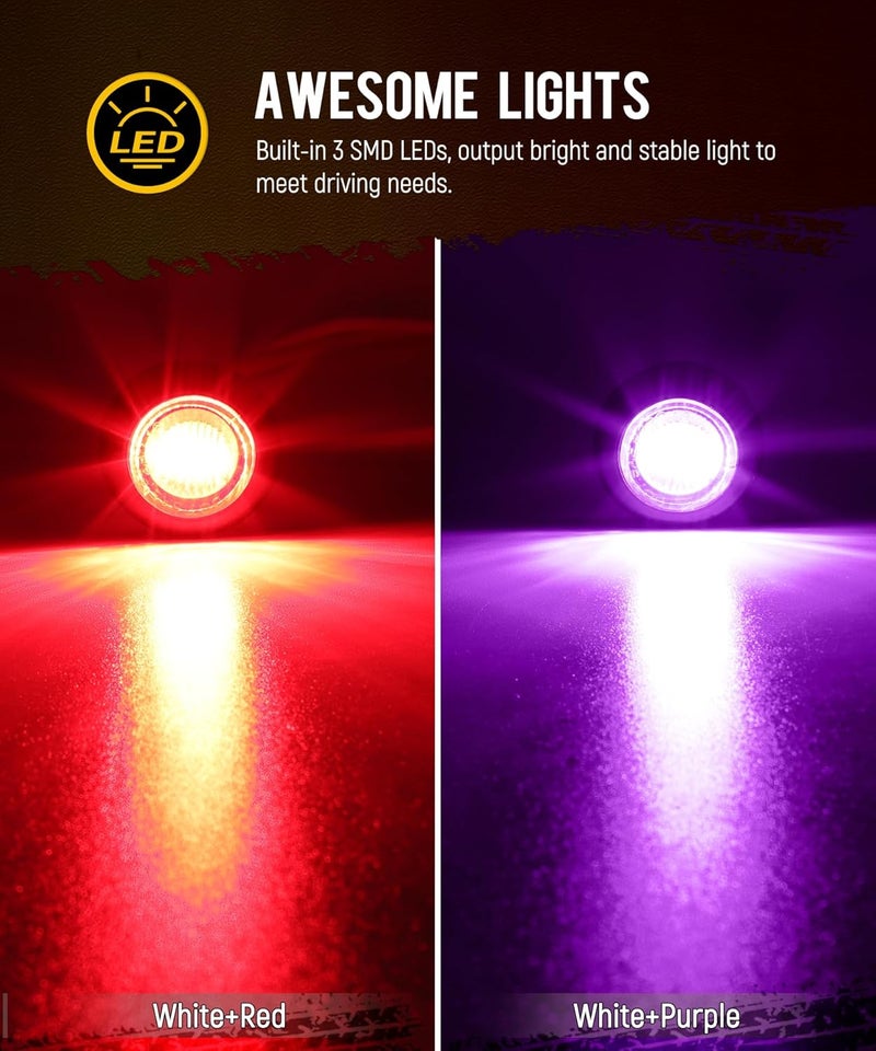 Partsam 10Pcs Dual Color 3/4" Round LED Marker Light Red to Purple Auxiliary Light Side Marker Clearance Light Indicators with Bullet Plug for Trailer Truck Pickup Camper RV - Image 2